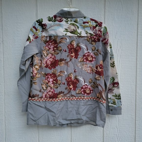 soft surroundings floral print sequined button down blouse size petite xs - Picture 2 of 4